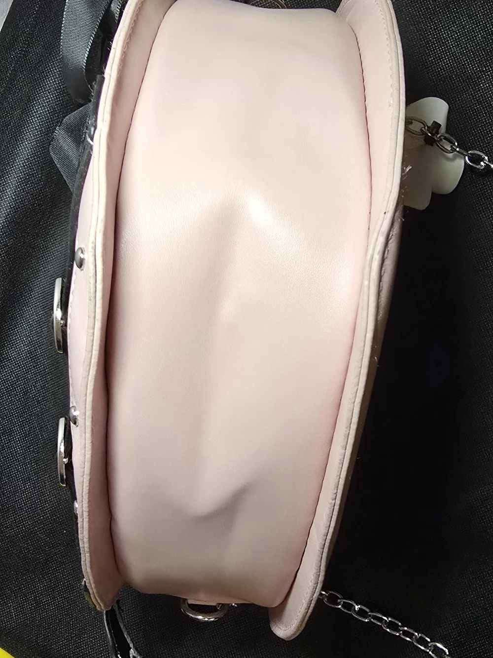 Heart-Shaped Pink Crossbody Bag with Gothic Ribbon Detail